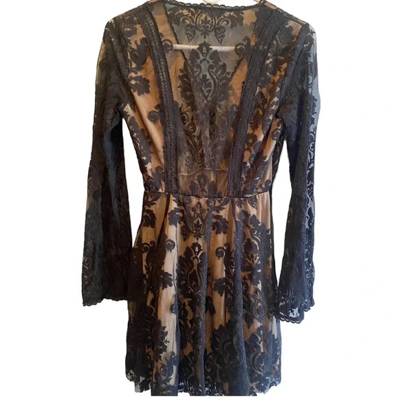HONEY PUNCH WOMENS BLACK TAN LACE DRESS TOP BOTTOM WEDDING HOLIDAY DRESSY SIZE S - Picture 6 of 8